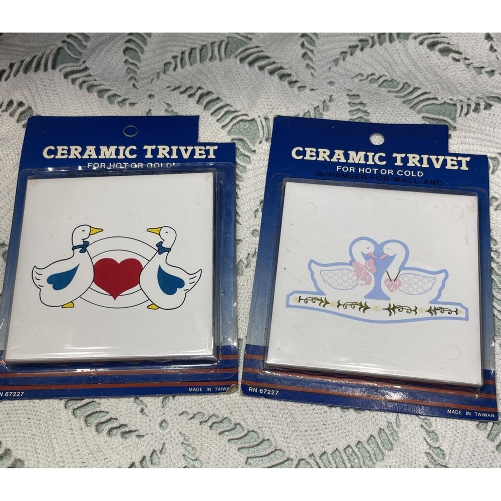 Vintage Country Goose Duck Ceramic Trivet Or Wall Art In Package Lot Of 2 Taiwan